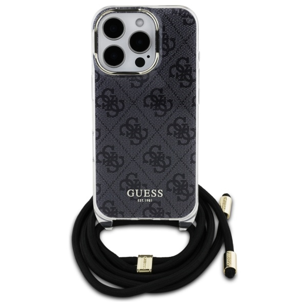 Guess iPhone 16 Pro Case Crossbody Cord 4G Print with Lanyard, Black