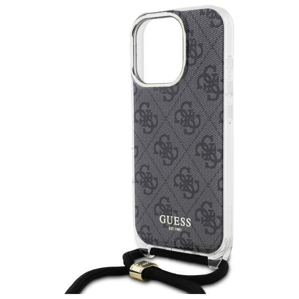 Guess iPhone 16 Pro Case Crossbody Cord 4G Print with Lanyard, Black