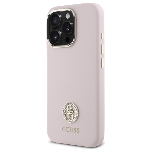Guess GUHCP16XM4DGPP Silicone Logo Strass 4G dėklas iPhone 16 Pro Max, rožinis