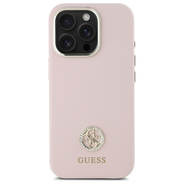 Guess GUHCP16XM4DGPP Silicone Logo Strass 4G dėklas iPhone 16 Pro Max, rožinis