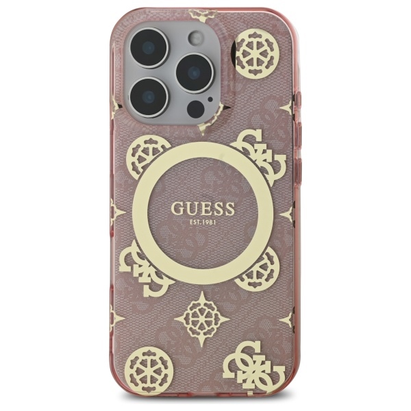 Guess dėklas iPhone 16 Pro su MagSafe, IML Peony On 4G Background, rožinis