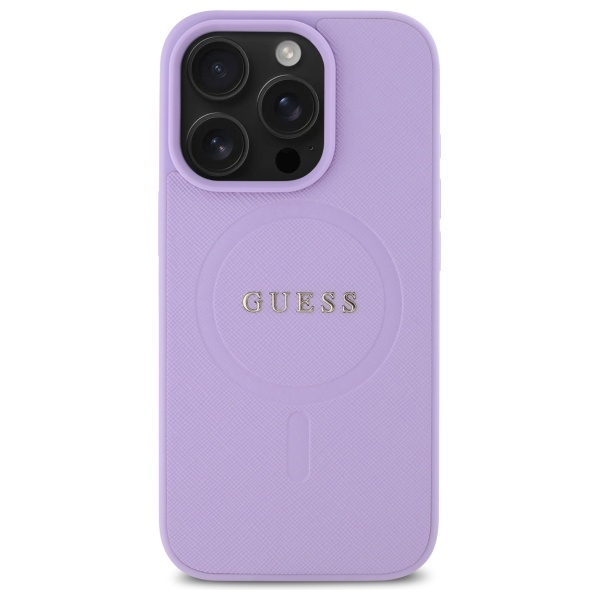 Guess Saffiano MagSafe dėklas iPhone 16 Pro telefonui, violetinis