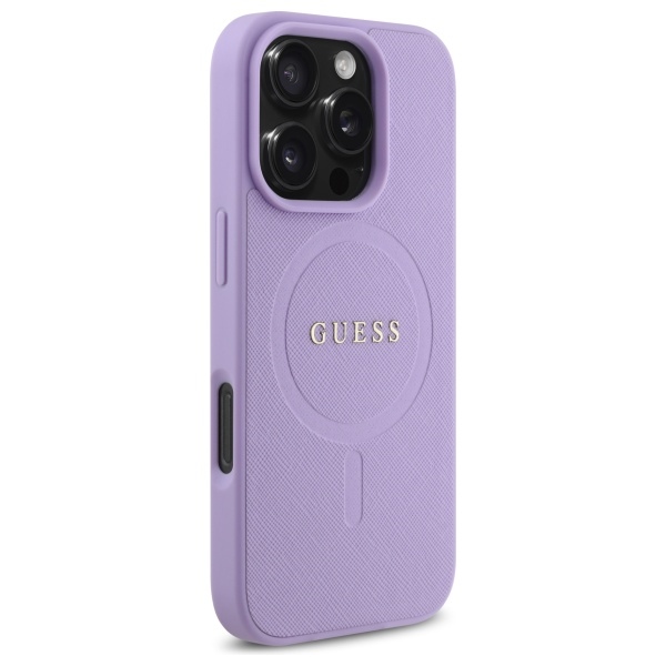 Guess Saffiano MagSafe dėklas iPhone 16 Pro telefonui, violetinis