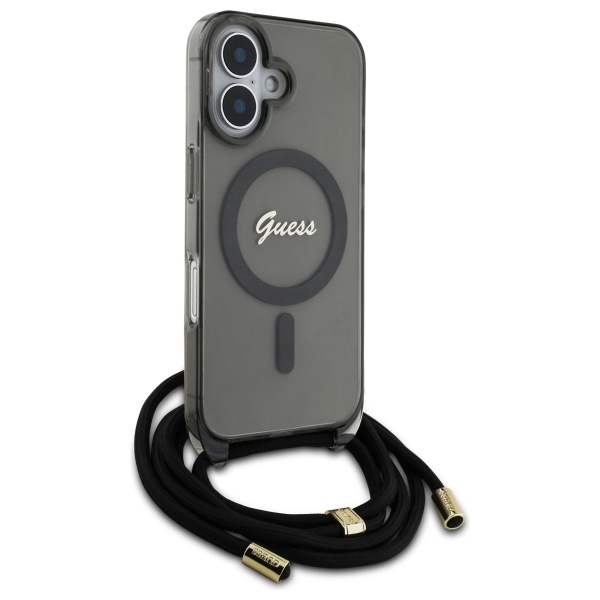 Guess iPhone 16 Case Crossbody Cord Script MagSafe, Black