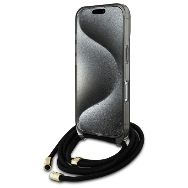 Guess iPhone 16 Case Crossbody Cord Script MagSafe, Black