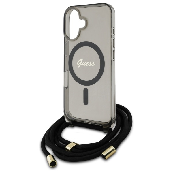 Guess iPhone 16 Case Crossbody Cord Script MagSafe, Black