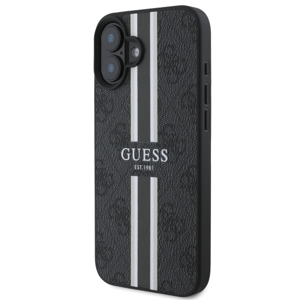 Guess dėklas iPhone 16 telefonui 4G Printed Stripes MagSafe, juodas