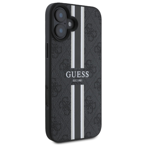 Guess dėklas iPhone 16 telefonui 4G Printed Stripes MagSafe, juodas