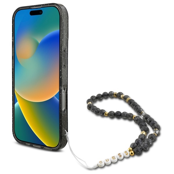 Guess GUHMP16XHGCRELSK iPhone 16 Pro Max 6.9" black/black hardcase IML Glitter With Pearl Strap MagSafe