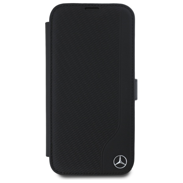Mercedes dėklas iPhone 16 telefonui, odos ir medžio imitacija, juodas