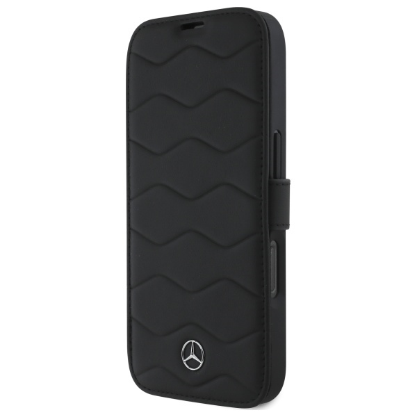 Mercedes dėklas iPhone 16 Pro Max telefonui MB Waves Leather, juodas
