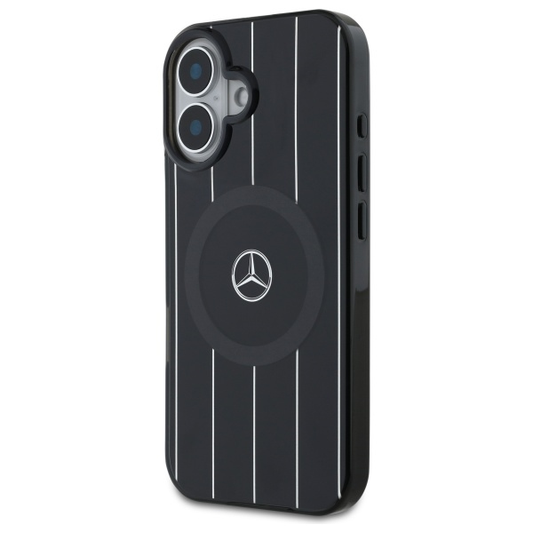 Mercedes dėklas iPhone 16 telefonui Double Layer Crossed Lines MagSafe, juodas