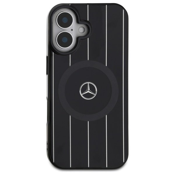 Mercedes dėklas iPhone 16 telefonui Double Layer Crossed Lines MagSafe, juodas