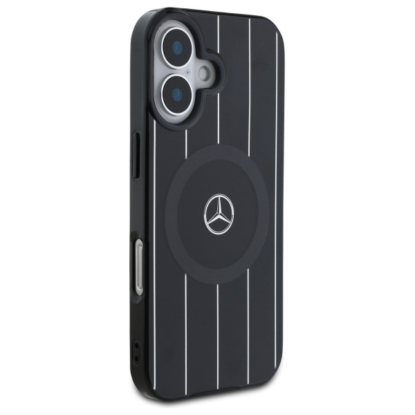 Mercedes dėklas iPhone 16 telefonui Double Layer Crossed Lines MagSafe, juodas