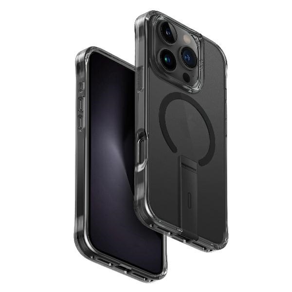 Dėklas Uniq Eleva su stovu telefonui iPhone 16 Pro, juodas
