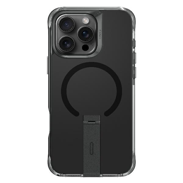 Dėklas Uniq Eleva su stovu telefonui iPhone 16 Pro, juodas