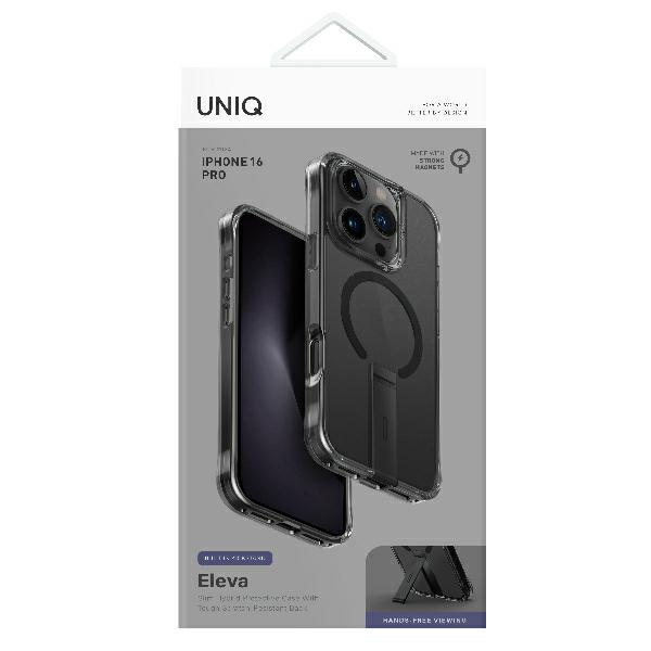 Dėklas Uniq Eleva su stovu telefonui iPhone 16 Pro, juodas