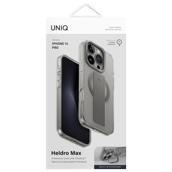 Uniq Heldro Max dėklas iPhone 16 Pro su Magclick, skaidrus