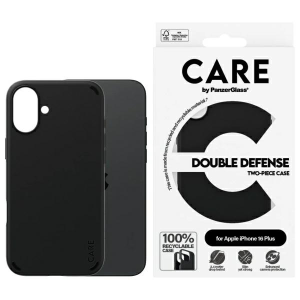 PanzerGlass iPhone 16 Plus Case CARE Feature Double Defense, Black