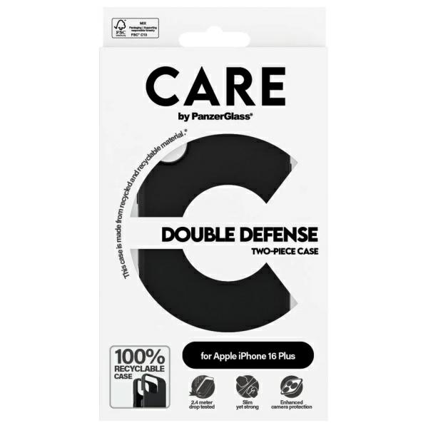 PanzerGlass iPhone 16 Plus Case CARE Feature Double Defense, Black