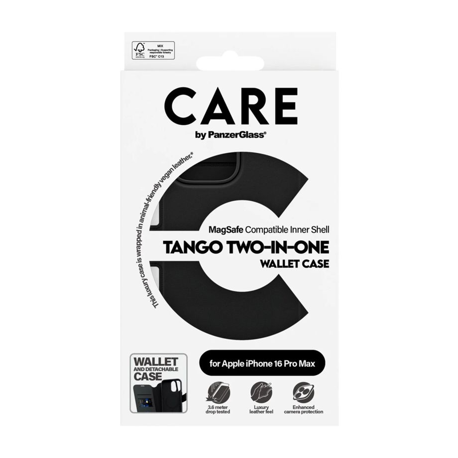 PanzerGlass 1332 CARE Tango 2in1 MagSafe atverčiamasis dėklas iPhone 16 Pro Max, Juodas