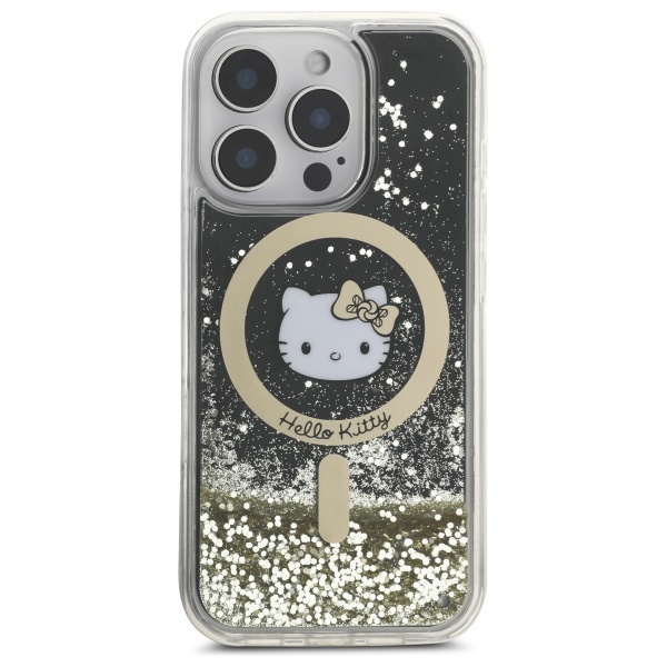 Hello Kitty dėklas iPhone 16 Pro telefonui Liquid Glitter Fever MagSafe, auksinis