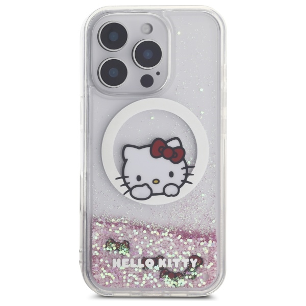 Hello Kitty dėklas iPhone 16 Pro telefonui Liquid Glitter, baltas