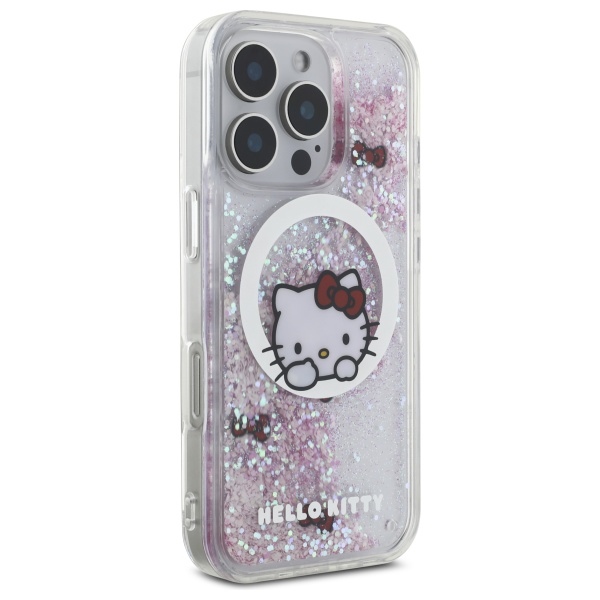 Hello Kitty dėklas iPhone 16 Pro telefonui Liquid Glitter, baltas