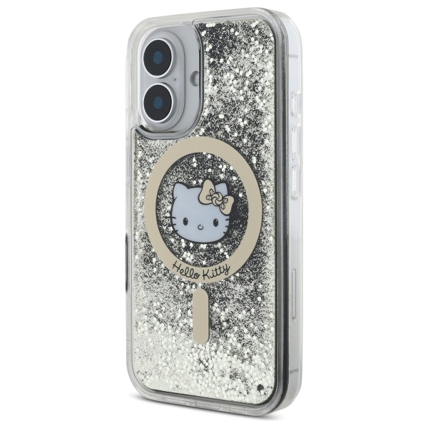 Hello Kitty dėklas iPhone 16 telefonui Liquid Glitter Fever MagSafe, auksinis