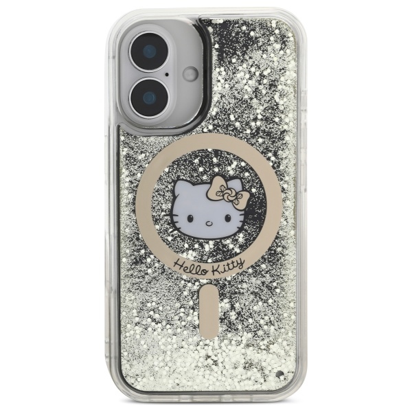 Hello Kitty dėklas iPhone 16 telefonui Liquid Glitter Fever MagSafe, auksinis