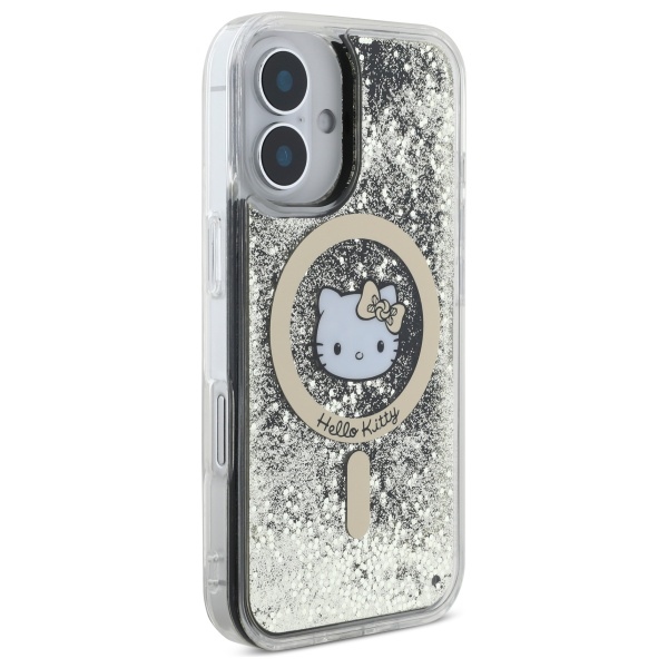 Hello Kitty dėklas iPhone 16 telefonui Liquid Glitter Fever MagSafe, auksinis