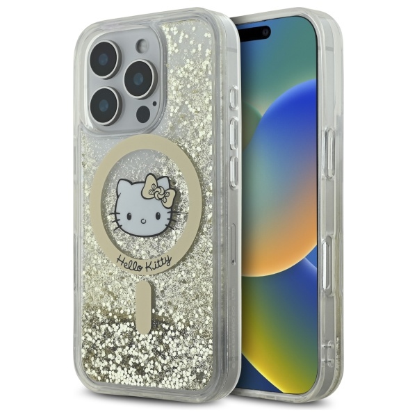 Hello Kitty Liquid Glitter Fever MagSafe dėklas iPhone 16 Pro Max, auksinis