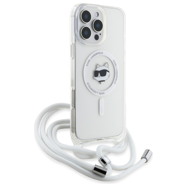 Karl Lagerfeld iPhone 16 Pro dėklas IML Choupette Head & Cord MagSafe, skaidrus