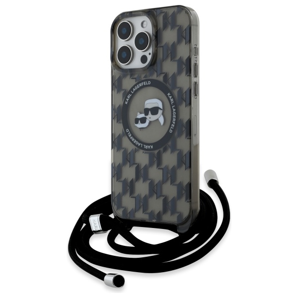 Karl Lagerfeld iPhone 16 Pro Case IML Crossbody Monogram MagSafe, Black