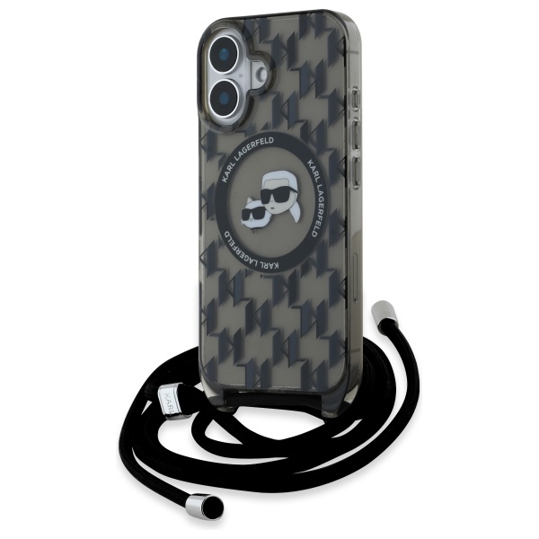 Karl Lagerfeld dėklas iPhone 16 telefonui IML Crossbody Monogram MagSafe, juodas