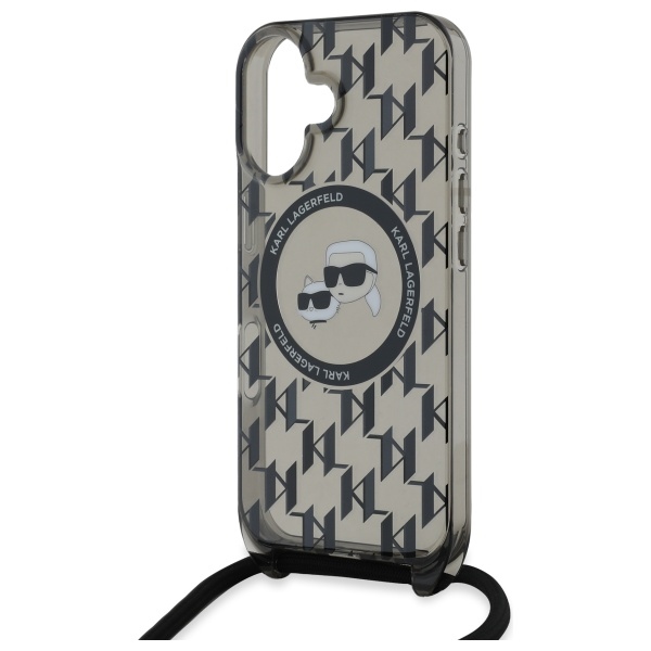 Karl Lagerfeld dėklas iPhone 16 telefonui IML Crossbody Monogram MagSafe, juodas