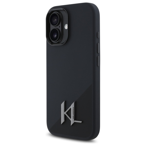 Karl Lagerfeld dėklas iPhone 16 telefonui Silicone Shadow Metal Initial MagSafe, juodas