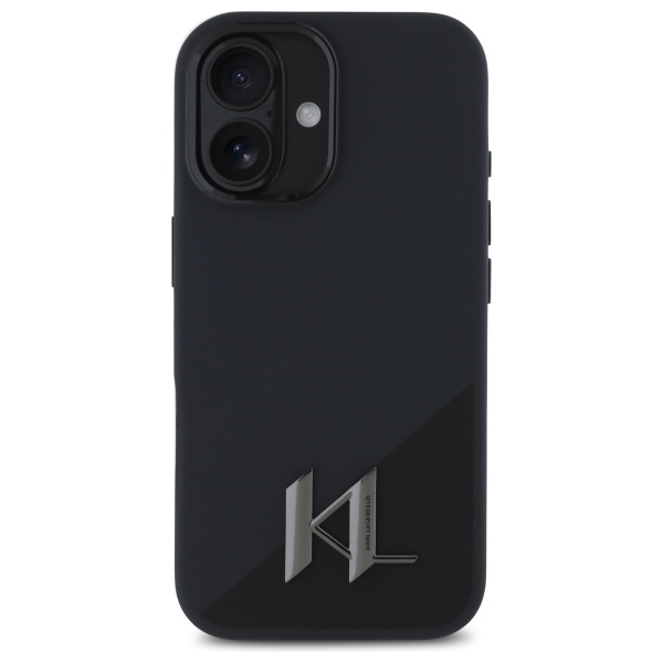 Karl Lagerfeld dėklas iPhone 16 telefonui Silicone Shadow Metal Initial MagSafe, juodas