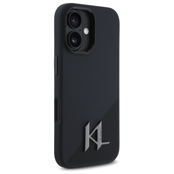 Karl Lagerfeld dėklas iPhone 16 telefonui Silicone Shadow Metal Initial MagSafe, juodas
