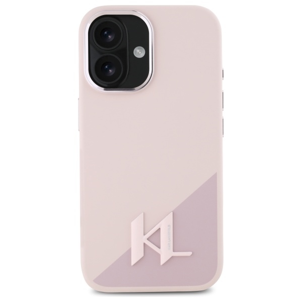 Karl Lagerfeld dėklas iPhone 16 telefonui Silicone Shadow Metal Initial MagSafe, rožinis