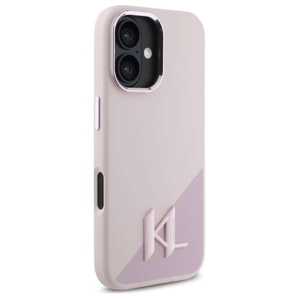 Karl Lagerfeld dėklas iPhone 16 telefonui Silicone Shadow Metal Initial MagSafe, rožinis