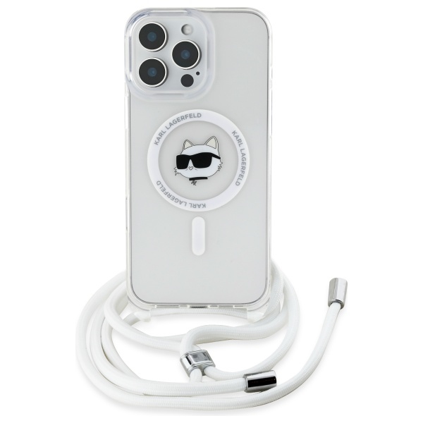 Karl Lagerfeld dėklas iPhone 16 Pro Max su MagSafe, Choupette Head & Cord, skaidrus