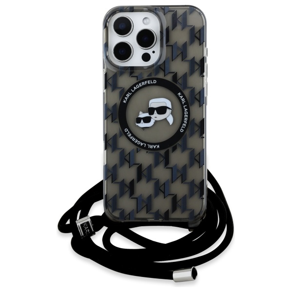 Karl Lagerfeld iPhone 16 Pro Max Case IML Crossbody Monogram MagSafe, Black