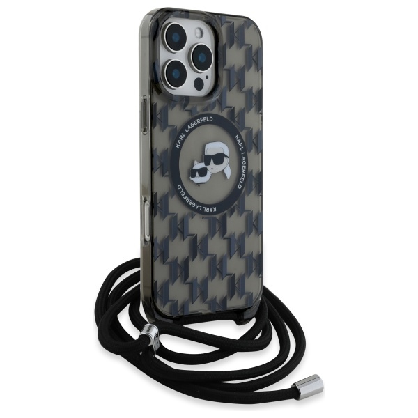 Karl Lagerfeld iPhone 16 Pro Max Case IML Crossbody Monogram MagSafe, Black