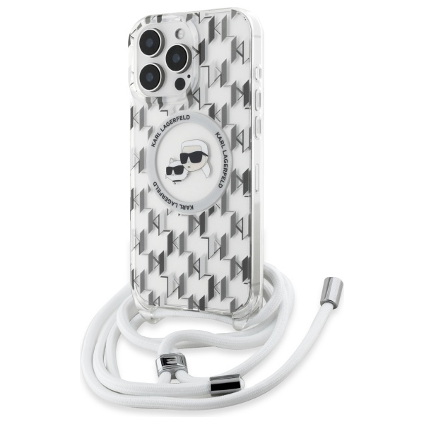Karl Lagerfeld dėklas iPhone 16 Pro Max telefonui IML Crossbody, skaidrus