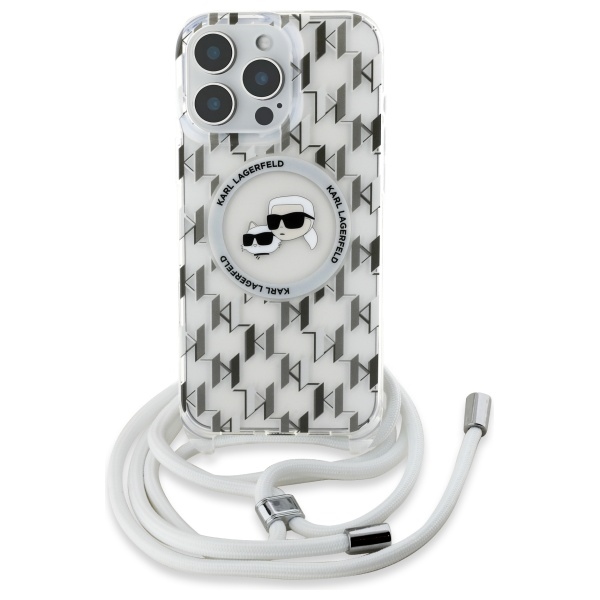 Karl Lagerfeld dėklas iPhone 16 Pro Max telefonui IML Crossbody, skaidrus
