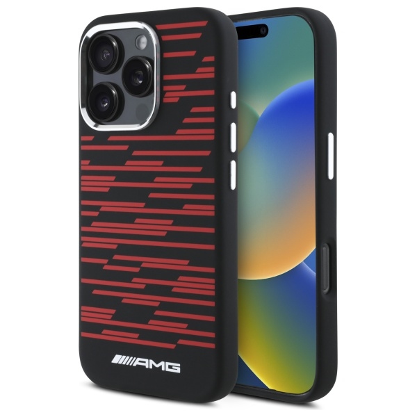 Mercedes iPhone 16 Pro Case AMG Silicone Graphics MagSafe, Black