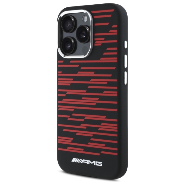 Mercedes dėklas iPhone 16 Pro telefonui AMG Silicone Graphics MagSafe, juodas