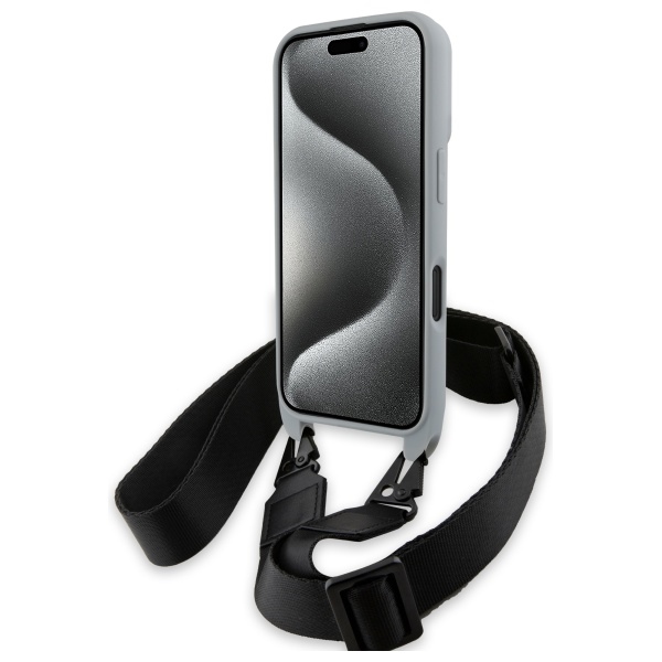 BMW iPhone 16 dėklas M Edition Carbon Stripe & Strap, pilkas
