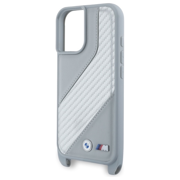 BMW iPhone 16 dėklas M Edition Carbon Stripe & Strap, pilkas